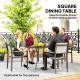 Square Outdoor Patio Dining Table, Garden Table with Umbrella Hole, Slatted Metal Top for Backyard, Poolside, Dark Grey