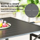 Square Outdoor Patio Dining Table, Garden Table with Umbrella Hole, Slatted Metal Top for Backyard, Poolside, Dark Grey