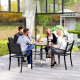 Square Outdoor Patio Dining Table, Garden Table with Umbrella Hole, Slatted Metal Top for Backyard, Poolside, Dark Grey