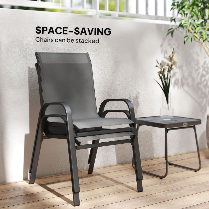 Outdoor Bistro Set of 3, 3-Piece Patio Set with Breathable Mesh Fabric, Stackable Chairs and Square Table, Light Grey