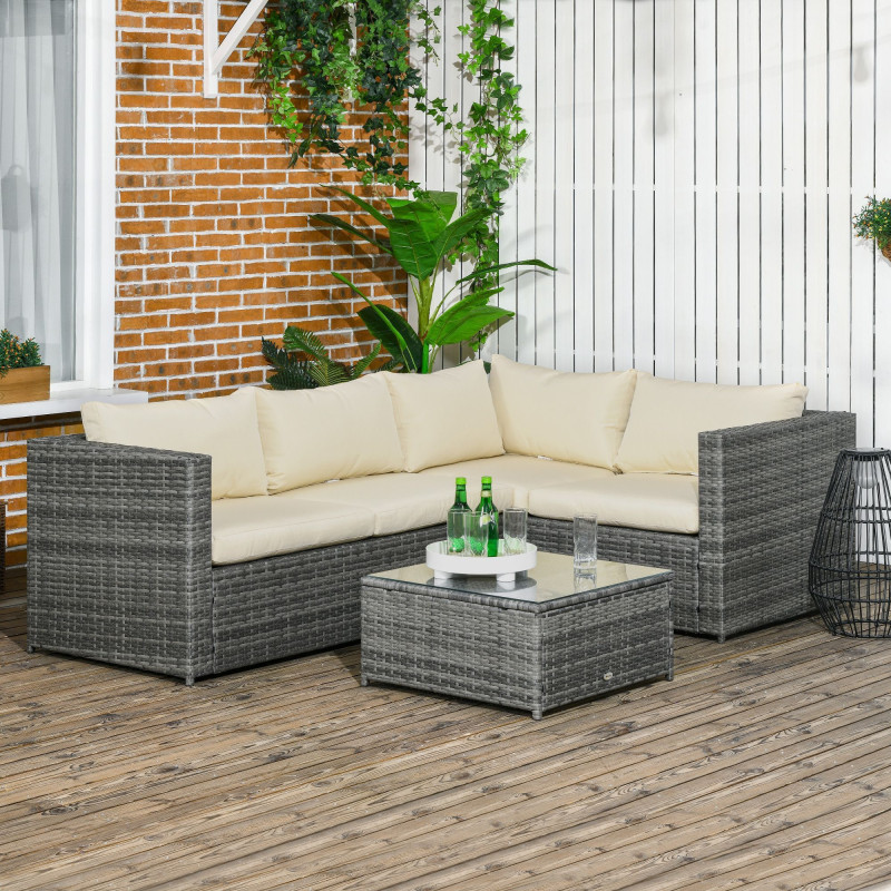 3 Pieces Rattan Wicker Outdoor Conversation Furniture Set w/ Loveseats Coffee Table Cushions for Garden, Patio, Beige