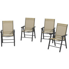 4-Piece Folding Chair Set for Relaxing on Patio Balcony Garden, Comfortable Outdoor Furniture with Armrests, Brown