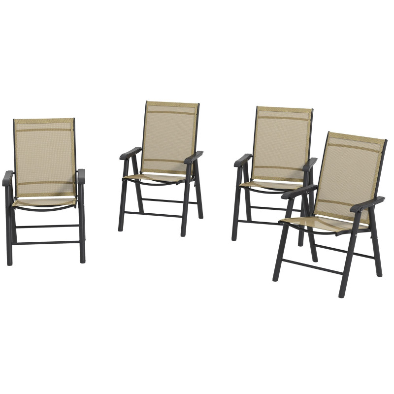 4-Piece Folding Chair Set for Relaxing on Patio Balcony Garden, Comfortable Outdoor Furniture with Armrests, Brown