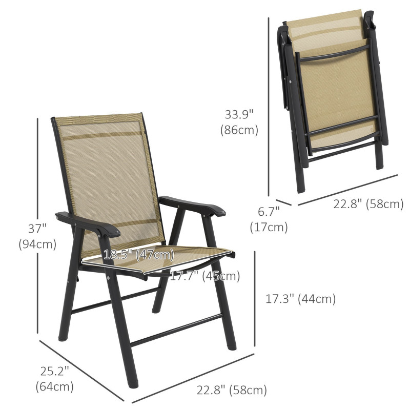 4-Piece Folding Chair Set for Relaxing on Patio Balcony Garden, Comfortable Outdoor Furniture with Armrests, Brown