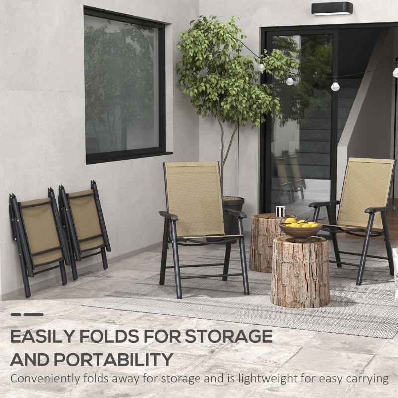 4-Piece Folding Chair Set for Relaxing on Patio Balcony Garden, Comfortable Outdoor Furniture with Armrests, Brown