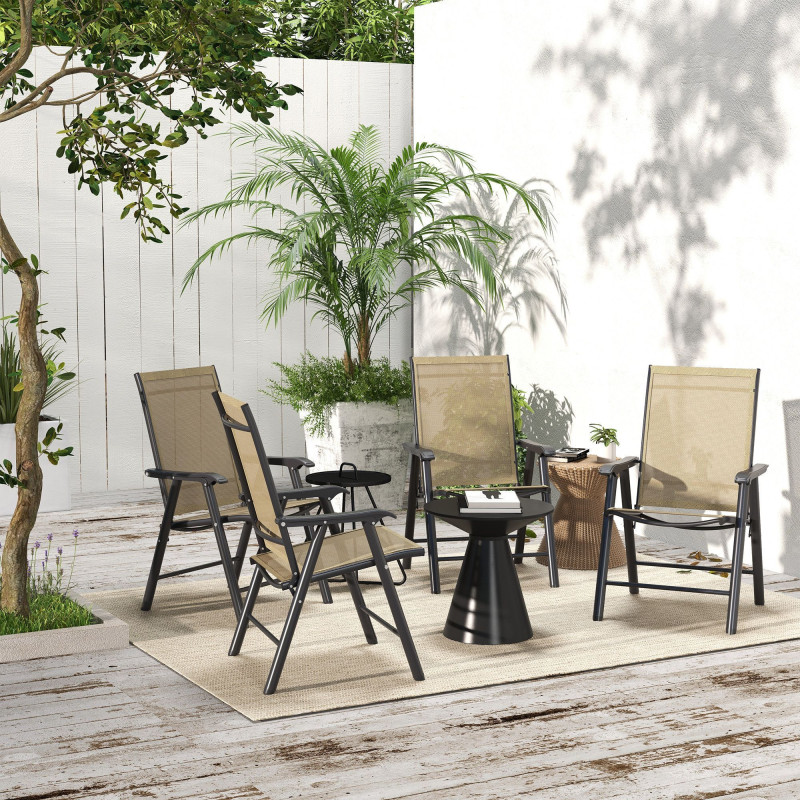 4-Piece Folding Chair Set for Relaxing on Patio Balcony Garden, Comfortable Outdoor Furniture with Armrests, Brown