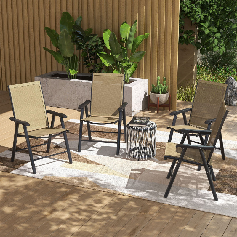 4-Piece Folding Chair Set for Relaxing on Patio Balcony Garden, Comfortable Outdoor Furniture with Armrests, Brown