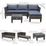 3 Piece Wicker Patio Furniture Set Outdoor Sofa Set with Glass Tabletop, Cushions Metal Frame for Balcony, Patio, Grey