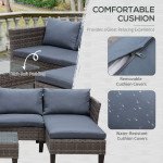 3 Piece Wicker Patio Furniture Set Outdoor Sofa Set with Glass Tabletop, Cushions Metal Frame for Balcony, Patio, Grey