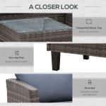 3 Piece Wicker Patio Furniture Set Outdoor Sofa Set with Glass Tabletop, Cushions Metal Frame for Balcony, Patio, Grey