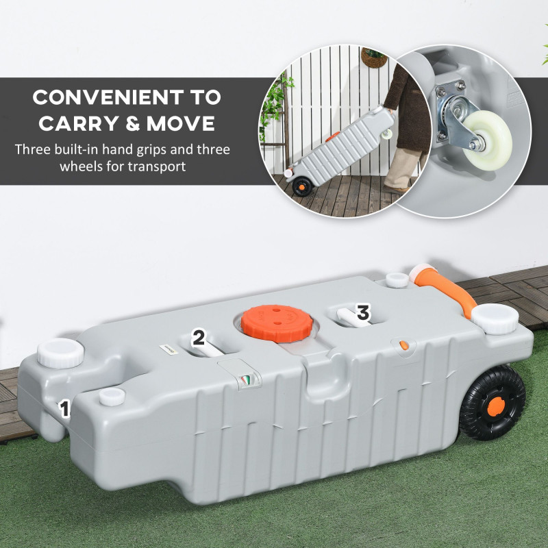 19.8 Gallon Portable RV Water Tank, Waste Water Storage Tank, with Rotating Drain Spout, Level Indicator and 3 Wheels