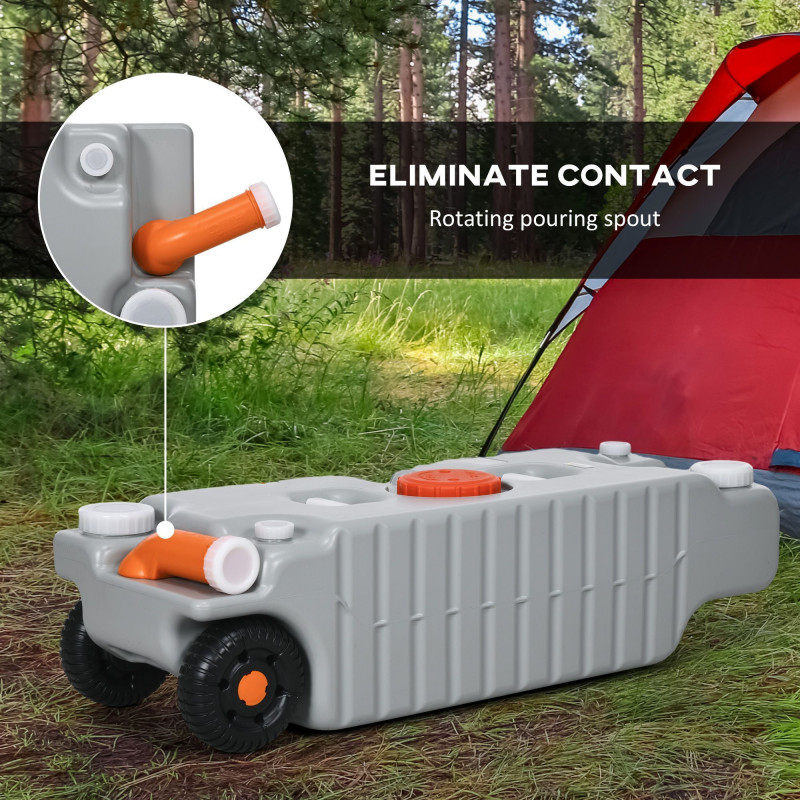 19.8 Gallon Portable RV Water Tank, Waste Water Storage Tank, with Rotating Drain Spout, Level Indicator and 3 Wheels