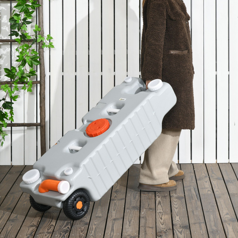 19.8 Gallon Portable RV Water Tank, Waste Water Storage Tank, with Rotating Drain Spout, Level Indicator and 3 Wheels