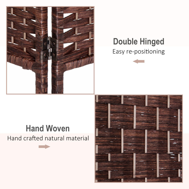 6ft Folding Room Divider, 6 Panel Wall Partition with Wooden Frame for Bedroom, Home Office, Brown