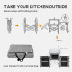 Aluminum Camping Kitchen, Portable Folding Camping Table with Fabric Cupboards, Windshield, Bag for BBQ, Picnic, Grey