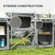 Aluminum Camping Kitchen, Portable Folding Camping Table with Fabric Cupboards, Windshield, Bag for BBQ, Picnic, Grey