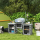 Aluminum Camping Kitchen, Portable Folding Camping Table with Fabric Cupboards, Windshield, Bag for BBQ, Picnic, Grey