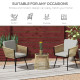 3 Piece Outdoor Patio Bistro Set, Wicker Rattan Furniture with Metal Legs for Garden, Backyard, Coffee and Light Grey