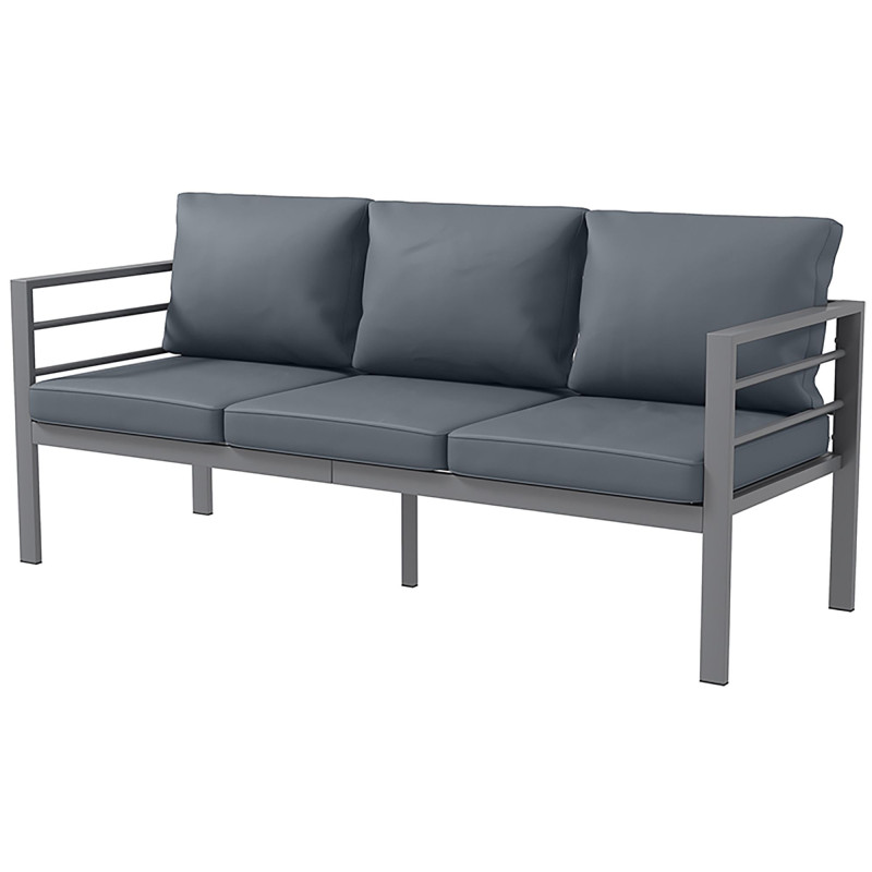 Aluminum Garden Sofa, 3-Person Outdoor Couch, Backyard Furniture for 3-person with Cushions, 72.8