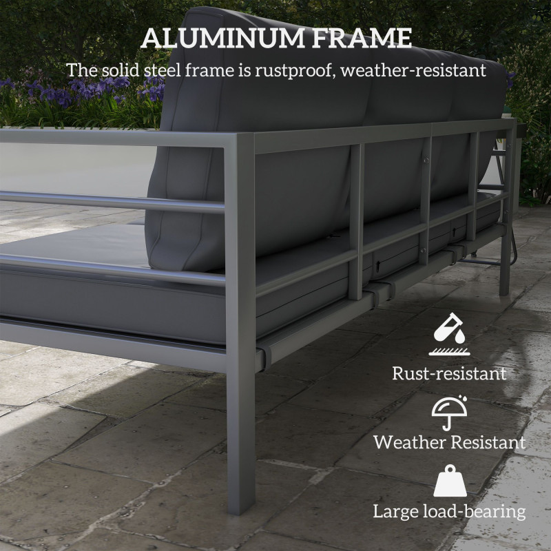 Aluminum Garden Sofa, 3-Person Outdoor Couch, Backyard Furniture for 3-person with Cushions, 72.8