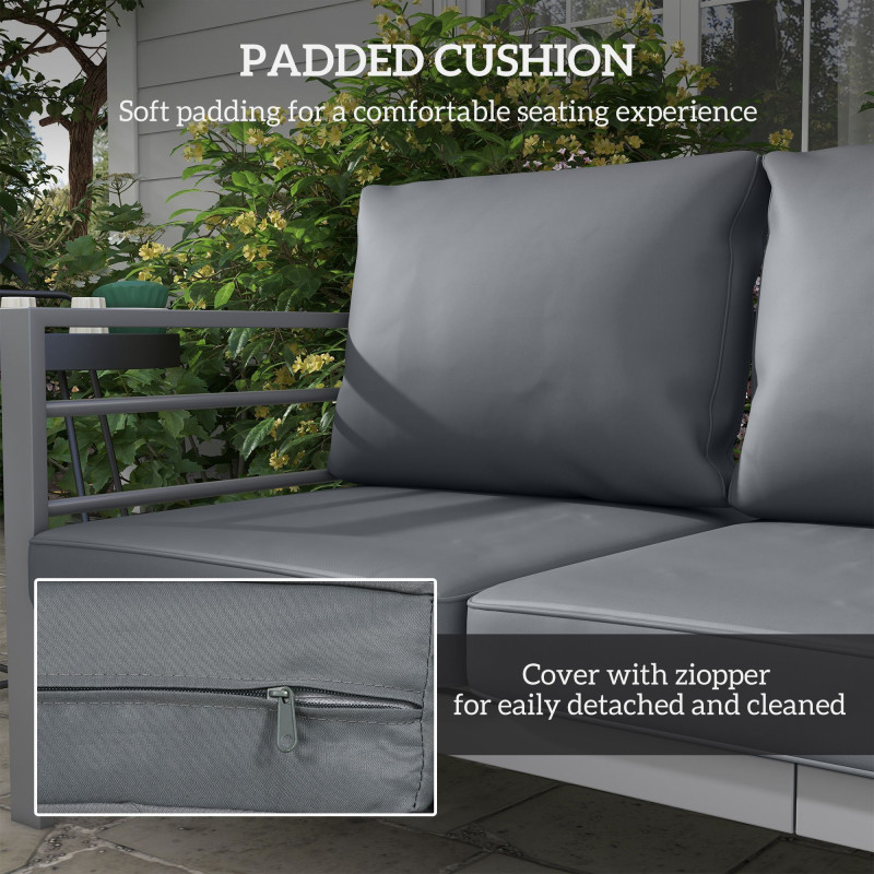 Aluminum Garden Sofa, 3-Person Outdoor Couch, Backyard Furniture for 3-person with Cushions, 72.8