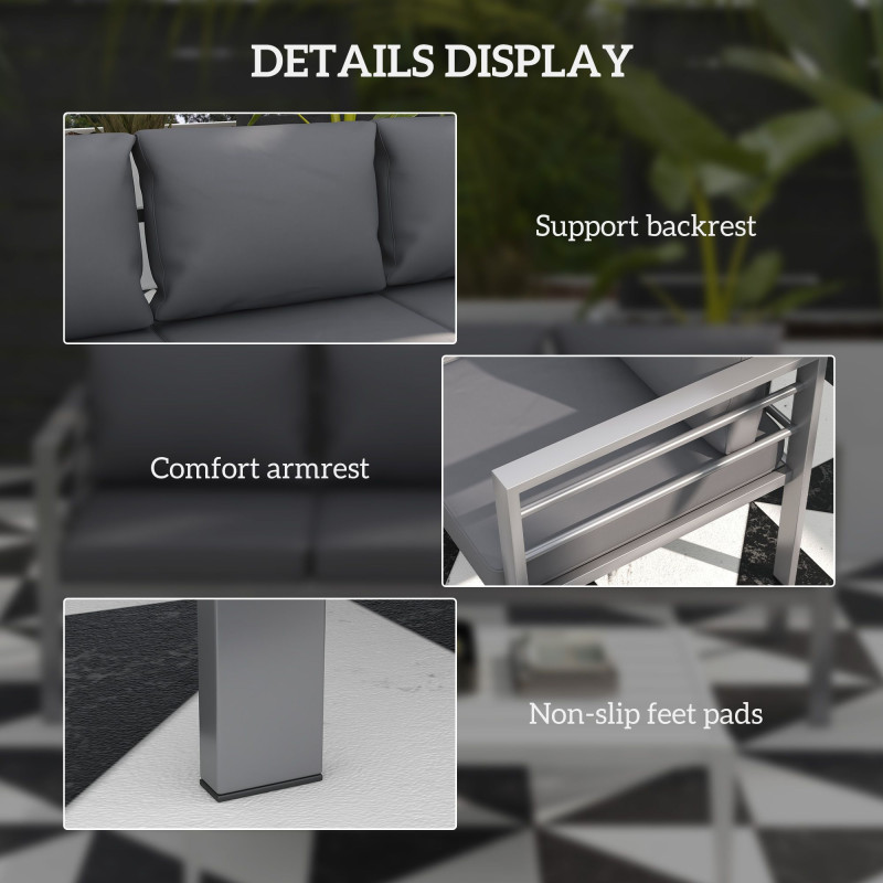 Aluminum Garden Sofa, 3-Person Outdoor Couch, Backyard Furniture for 3-person with Cushions, 72.8