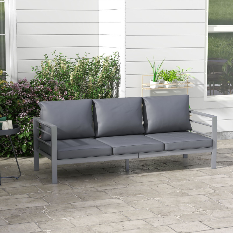 Aluminum Garden Sofa, 3-Person Outdoor Couch, Backyard Furniture for 3-person with Cushions, 72.8