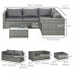 3 Pieces Rattan Wicker Outdoor Conversation Furniture Set w/ Loveseats Coffee Table Cushions for Garden, Patio, Grey