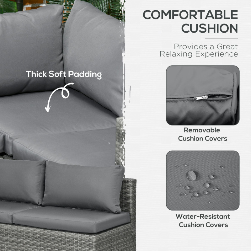 3 Pieces Rattan Wicker Outdoor Conversation Furniture Set w/ Loveseats Coffee Table Cushions for Garden, Patio, Grey