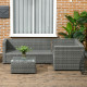 3 Pieces Rattan Wicker Outdoor Conversation Furniture Set w/ Loveseats Coffee Table Cushions for Garden, Patio, Grey