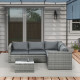 3 Pieces Rattan Wicker Outdoor Conversation Furniture Set w/ Loveseats Coffee Table Cushions for Garden, Patio, Grey