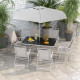 8 Piece Patio Set with Umbrella, 6 Folding Chairs, Rectangle Table, Outdoor Dining Set for 6 with Mesh Seat, Grey