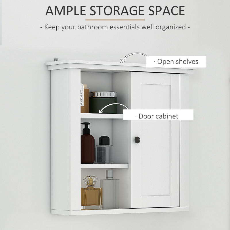 Bathroom Wall Cabinet, Wall Mounted Medicine Cabinet with 3 Open Shelves and Storage Cupboard for Laundry Room, White