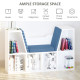 6-Cubby Bookcase with Seat Cushion, Cube Storage Shelf with Reading Nook for Home Office, Study, Blue