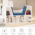 6-Cubby Bookcase with Seat Cushion, Cube Storage Shelf with Reading Nook for Home Office, Study, Blue