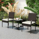 3 Piece Wicker Patio Furniture Set with Stackable Chairs, Washable Cushion, Tempered Glass Top, for Backyard, Brown