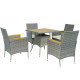 5 Piece Rattan Patio Dining Set with Umbrella Hole, Cushions, Outdoor Patio Table and Chairs for Garden Backyard, Teak