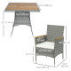 5 Piece Rattan Patio Dining Set with Umbrella Hole, Cushions, Outdoor Patio Table and Chairs for Garden Backyard, Teak