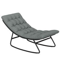 Outdoor Patio Rocking Chair with Cushion, Steel Frame Balcony Chair with Mesh Deep Seat for Porch, Garden, Grey