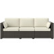 3-Seater Outdoor Sofa with Cushions, PE Rattan Conversation Patio Couch with Pillows for Garden, Poolside, Cream White