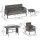 6 Piece Patio Furniture Set with Patio Chairs, Ottomans, Sofa, Glass Top Table and Cushions, Wicker Rattan Outdoor Furniture Set for Backyard, Porch, Navy Blue