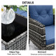 6 Piece Patio Furniture Set with Patio Chairs, Ottomans, Sofa, Glass Top Table and Cushions, Wicker Rattan Outdoor Furniture Set for Backyard, Porch, Navy Blue