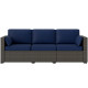 3-Seater Outdoor Sofa with Cushions, PE Rattan Conversation Patio Couch with Pillows for Garden, Poolside, Blue/Brown
