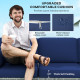 3-Seater Outdoor Sofa with Cushions, PE Rattan Conversation Patio Couch with Pillows for Garden, Poolside, Dark Blue