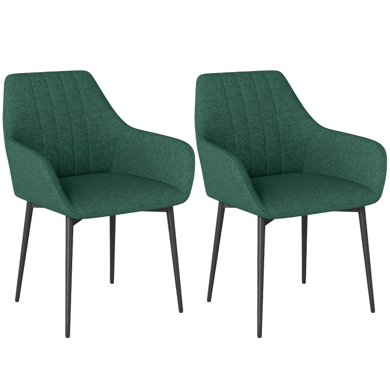 Dining Chairs Set of 2, Upholstered Linen Fabric Accent Chairs with Metal Legs, Dark Green