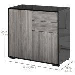 High Gloss Buffet Sideboard with 2 Drawers, 2 Doors and Adjustable Shelf, Kitchen Storage Cabinet with Push Open Design, Grey and Black