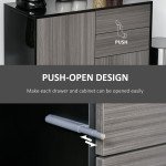 High Gloss Buffet Sideboard with 2 Drawers, 2 Doors and Adjustable Shelf, Kitchen Storage Cabinet with Push Open Design, Grey and Black