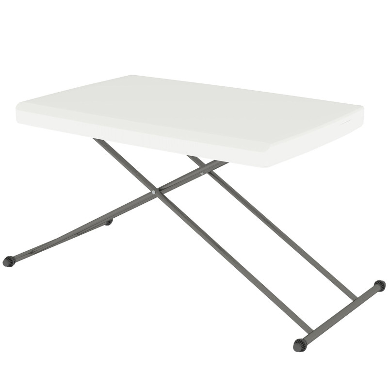 Folding Outdoor Patio Table, 3-Level Adjustable Camping Table Picnic Table with HDPE Top, Steel Legs, White