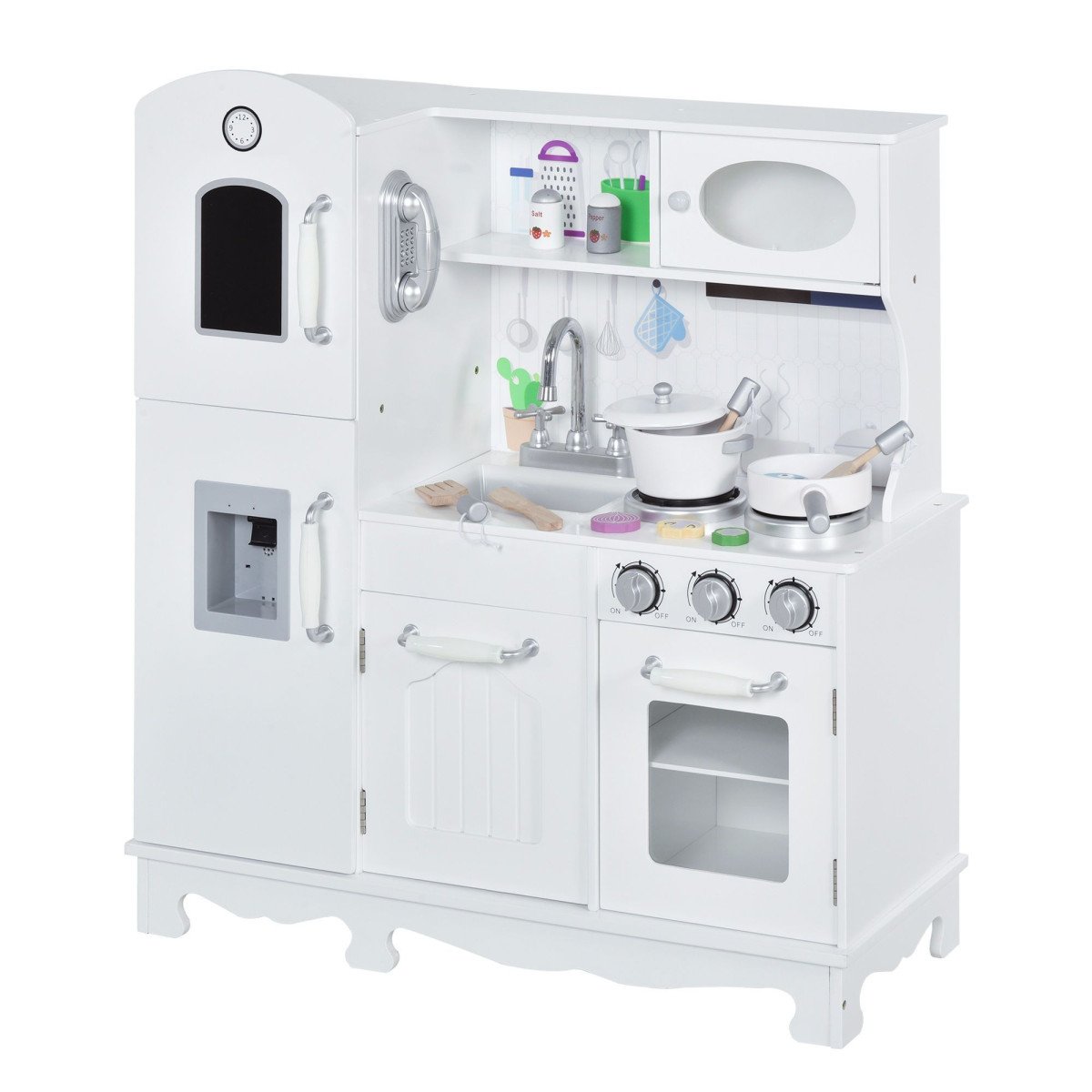 Qaba Large Kids Kitchen Playset With Telephone, Water Dispenser Simulation Cooking Set