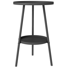 Round Garden Table, 2-Tier Small Side Table, Metal Patio Table Coffee Table Dining Table, Black